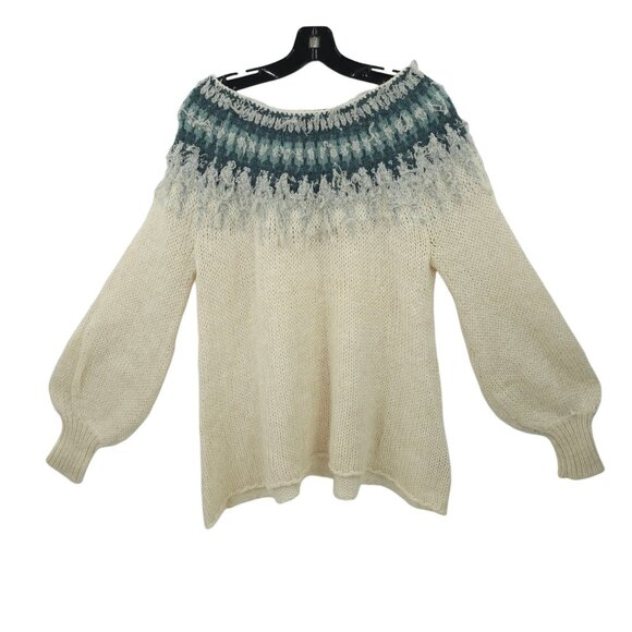 Free People Baltic Fair Isle Sweater Womens M Balloon Sleeve Oversized Boho - Picture 3 of 16